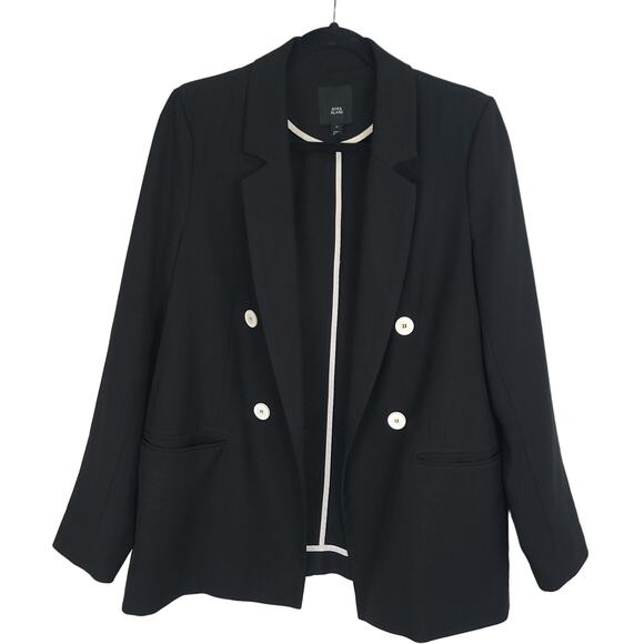River Island Double Breast Blazer Jacket Black w/ White Button Contrast, Size 14 - Picture 11 of 12